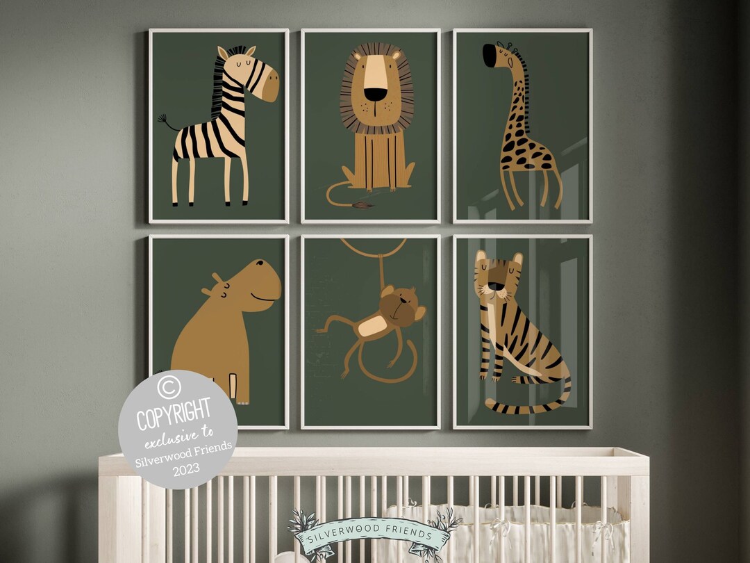 Safari Animal Nursery Print Set of 6, Jungle Animal Nursery Decor, Boys ...