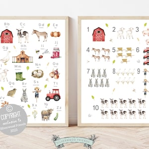 Farm Alphabet and Numbers Print, Farm Animals Nursery Wall Art, Farm Animal Poster, Educational Prints, ABC Alphabet Poster, abc Printable