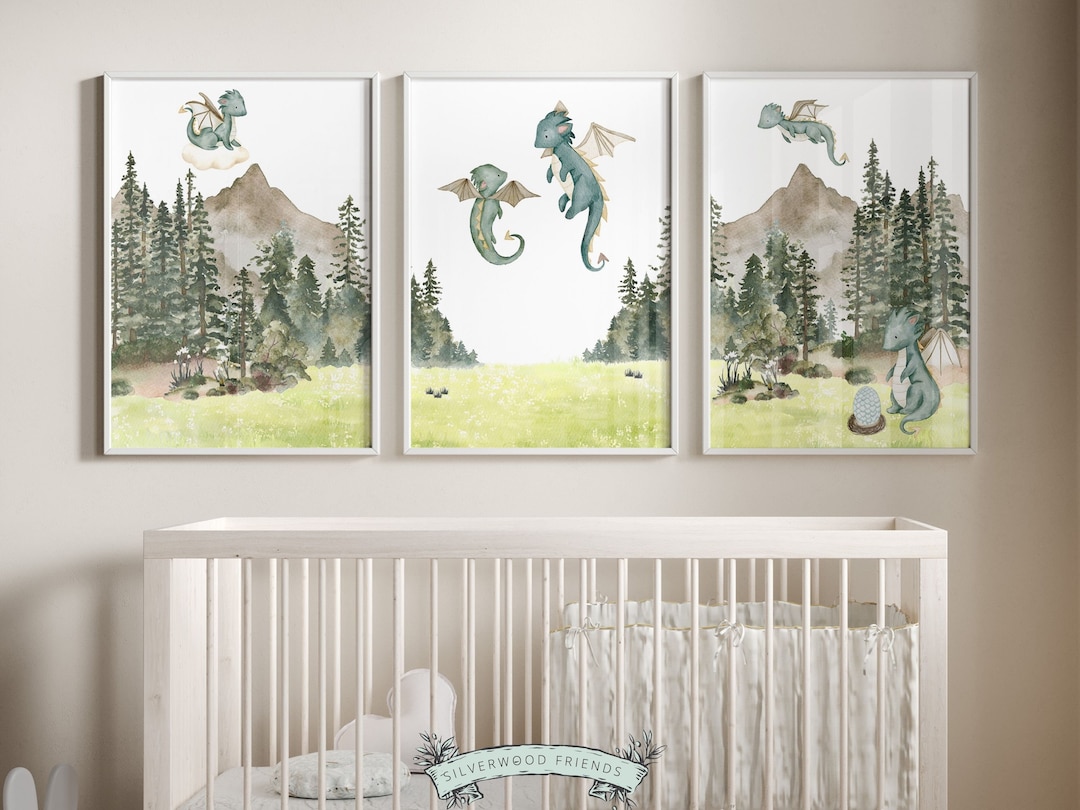 Baby Dragon Nursery Prints, Dragon Nursery Decor, Dragon Nursery Wall Art, Dragon Baby Shower