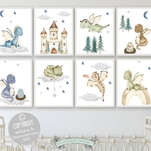 Baby Dragon Nursery Prints, Boys Dragon Nursery Decor, Fairytale Fantasy Nursery Wall Art, Dragon Baby Shower Gift, Kids Instant Download