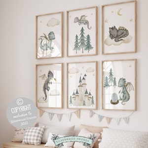 Set of 6 Baby Dragon Nursery Prints, Dragon Nursery Decor, Fairytale ...