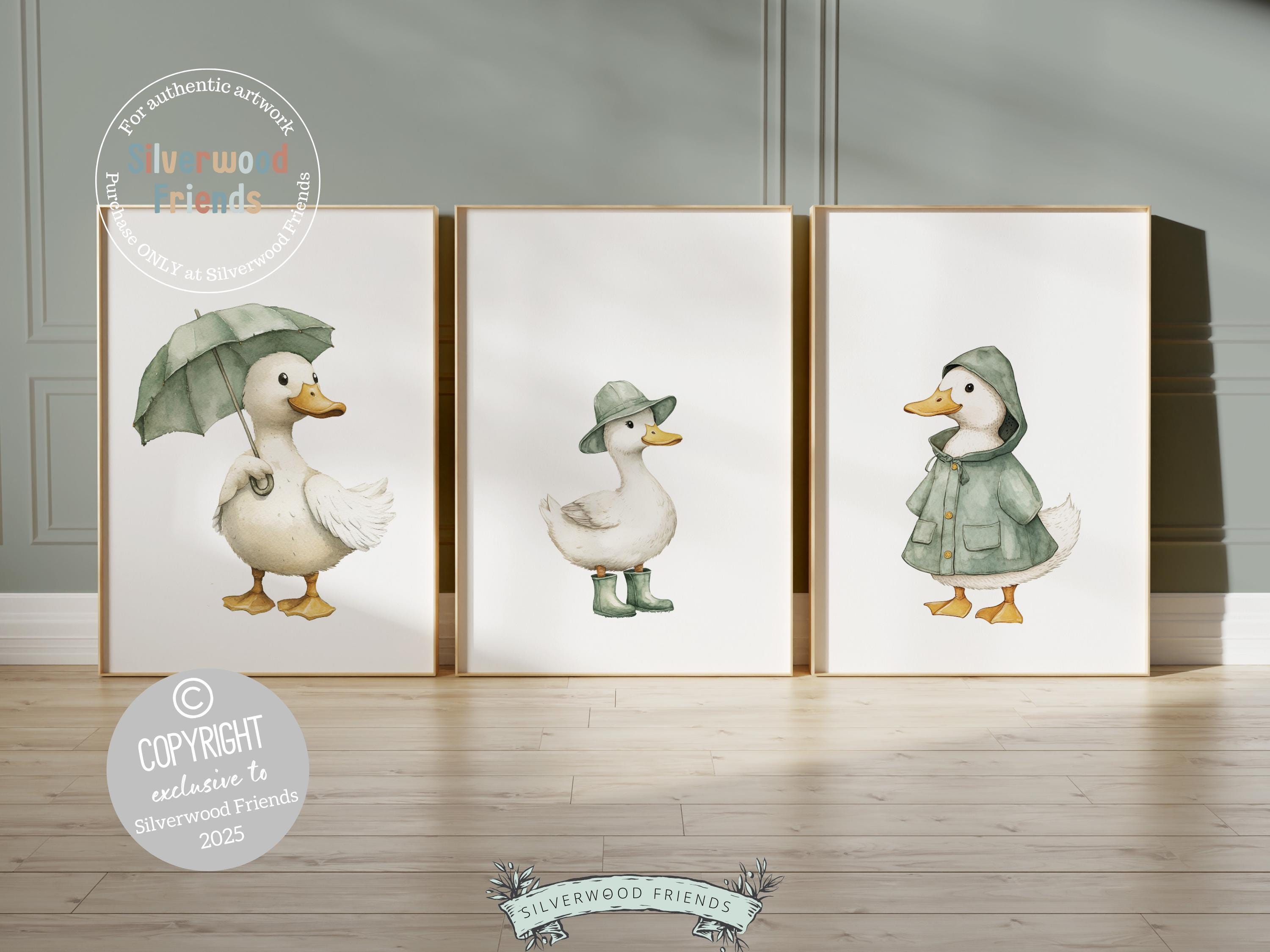 Set of 3 Duck Nursery Prints, Sage Green Duck Nursery Decor, Gender ...