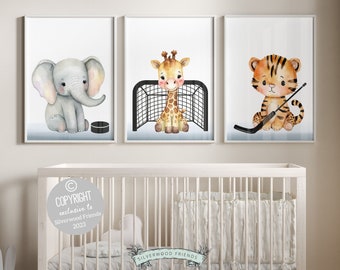 Ice Hockey Nursery Print, Hockey Nursery Decor, Boys Safari Sport Theme Nursery Decor,Hockey Nursery Printable Poster,Hockey Puck Goal Stick