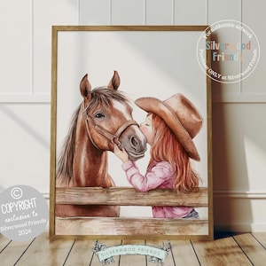 Cowgirl Nursery Print, Cowgirl Nursery Decor, Girls Western Nursery Decor, Red Hair Girl Horse Bedroom Horse Nursery Wall Art Digital Print