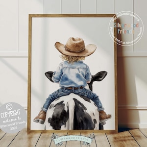 Cowboy Nursery Print, Cow Nursery Decor, Baby Boys Western Nursery Decor, Little Boy Cowboy Horse Riding Cow Nursery Wall Art Digital Print