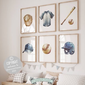 Baseball Nursery Prints Set of 6, Baby Boy Nursery Prints, Sport Theme Room Decor, Baseball Printable Posters, Kids Baseball Digital Prints