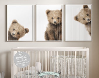 Peeking Bear Nursery Print, Peekaboo Bear Nursery Decor, Neutral Nursery Decor, Baby Bear Nursery Wall Art, Woodland Nursery Digital Prints