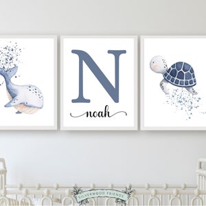 Jungen Meer Thema Kinderzimmer Drucke, Baby Jungen Name Kinderzimmer Druck, Wal Schildkröte Druck, Meerestiere Kinderzimmer Druck, Benutzerdefinierte Geburt Druck, Meerestiere Kunst