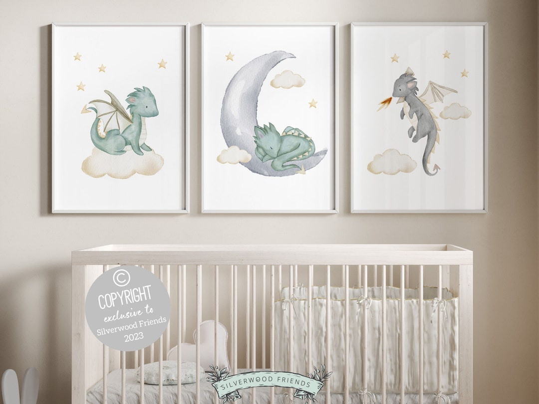 ORIGINAL Baby Dragon Nursery Print, Dragon Nursery Decor, Fairytale