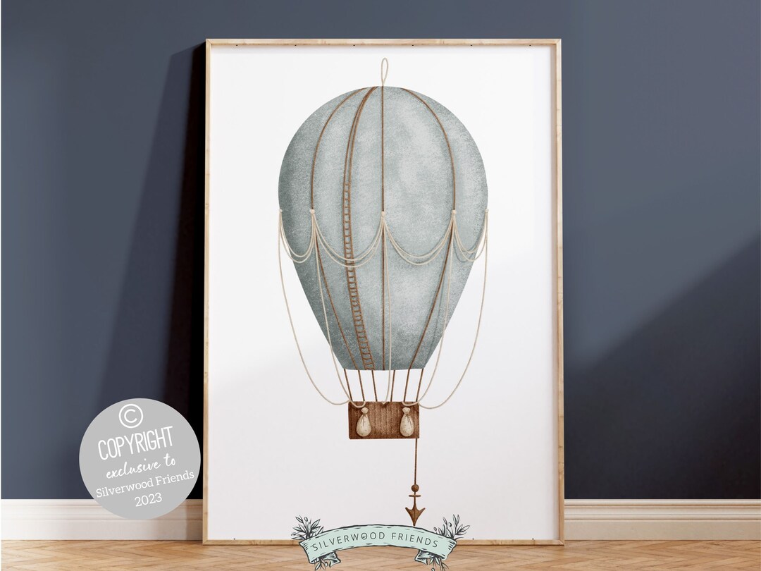 Blue Hot Air Balloon Nursery Print, Neutral Nursery Baby Decor ...