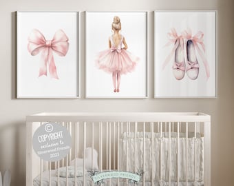 Baby Girl's Ballet Nursery Prints, Ballerina Nursery Decor, Pink Ballet Nursery Wall Art, Ballet Dancer Printable Wall Decor Digital Prints