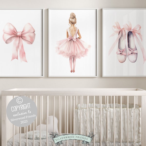 Baby Girl's Ballet Nursery Prints, Ballerina Nursery Decor, Pink Ballet Nursery Wall Art, Ballet Dancer Printable Wall Decor Digital Prints