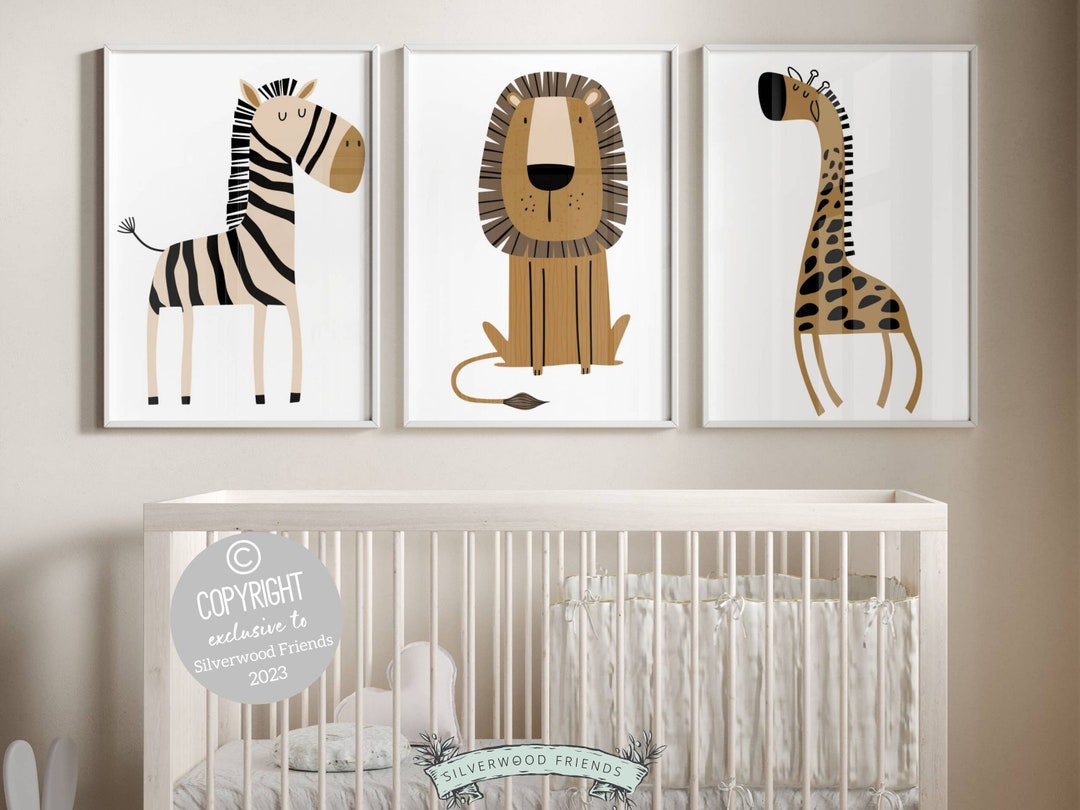 Safari Jungle Animal Nursery Prints, Set of 3 Prints, Boho Nursery ...