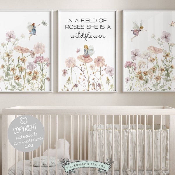 ORIGINAL Wildflower Fairy Nursery Print Gift For Baby Girl Floral Fairy Nursery Decor, In A Field Of Roses She Is A Wildflower Digital Print