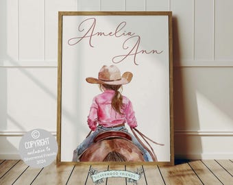 Cowgirl Horse Nursery Print, Cowgirl Horse Nursery Decor, Baby Girl Western Nursery Decor, Horse Girl Nursery Name Wall Art Digital Print