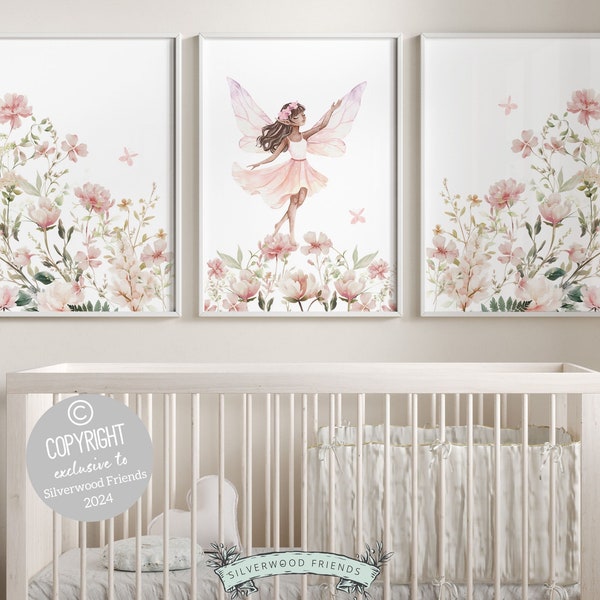Fairy Nursery Prints, African American Ballerina Nursery Decor, Wildflower Nursery Wall Art, Little Black Girl Fantasy Decor Digital Prints