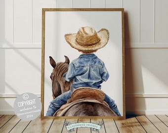 Cowboy Nursery Print, Cowboy Nursery Decor, Baby Boy Western Nursery Decor,Little Boy Cowboy Hat Horse Riding Nursery Wall Art Digital Print