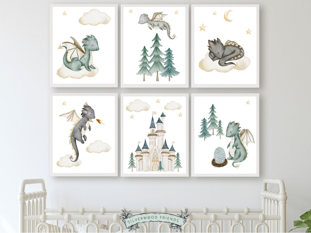 Set of 6 Baby Dragon Nursery Prints Dragon Nursery Decor - Etsy