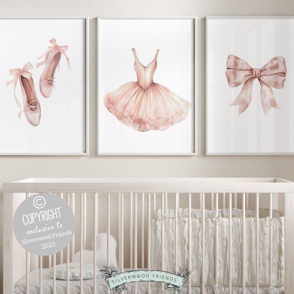 Ballet Prints, Ballerina Nursery Decor, Blush Pink Baby Girl's Nursery Wall Art, Newborn Ballet Gift, Ballerina Ballet Nursery Digital Print