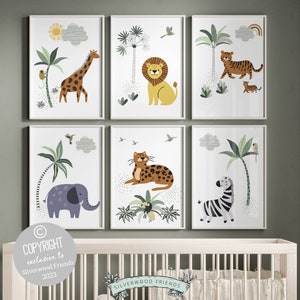 Safari Nursery Prints, Baby Safari Animal Nursery Decor, Tropical Jungle Nursery Decor, Boho Safari Playroom, Jungle Animal Digital Prints