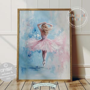 Pink Ballet Dancer Print, Pastel Ballerina Wall Decor, Baby Girl Nursery Wall Art,Trendy Pink Blue Ballet Dorm Room Wall Decor Digital Print