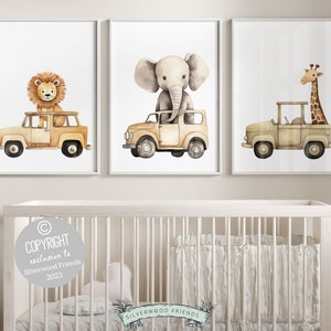 Safari Animal Car Nursery Prints, Jungle Animal Car Nursery Decor, Boys Toddler Room Safari Nursery Decor, Transport Nursery Digital Print