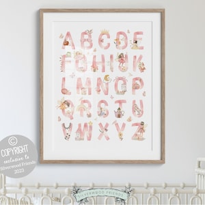 Fairy Alphabet Print, Baby Girls Fairytale Nursery Decor, Fairy Nursery Decor, Baby Girl Room Decor, Woodland Forest Fairies Digital Print