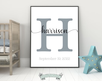 Custom Initial Print, Name Printable, Personalised Name Print, Personalised Initial Name Print, Nursery Name Print, Custom Birth Print Gift