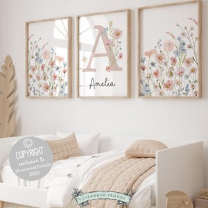 Láminas originales de flores silvestres para guardería, decoración de pared para guardería, láminas florales para niña, impresión digital de paisaje de campo de flores silvestres.