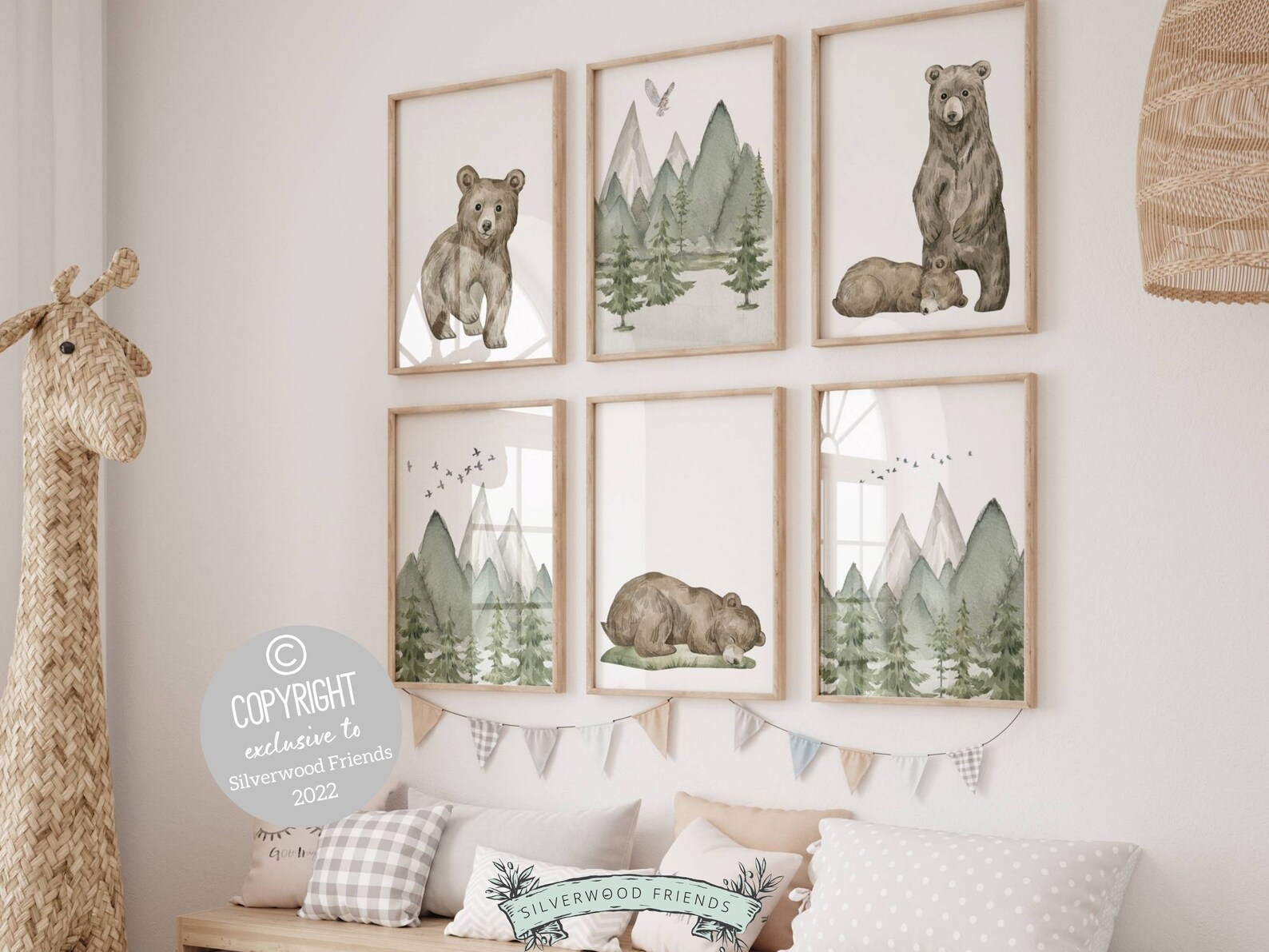 Set of 6 Baby Bear Nursery Prints, Bear Nursery Decor, Baby Animal ...