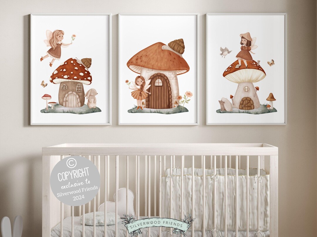 Wildflower Fairy Mushroom Nursery Prints, Baby Girl Fairy Nursery Decor ...