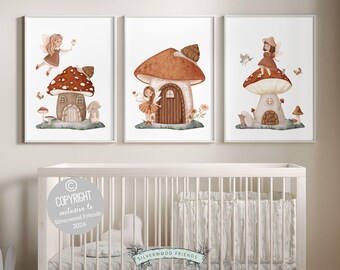 Wildflower Fairy Mushroom Nursery Prints, Baby Girl Fairy Nursery Decor, Fairy Princess Poster, Fairy Garden Nursery Wall Art Digital Prints