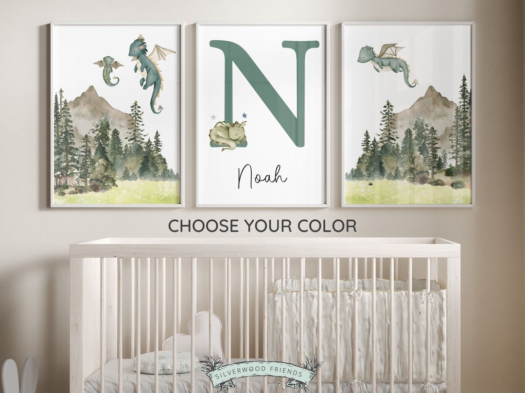 Baby Dragon Nursery Prints, Baby Dragon Nursery Decor, Custom Woodland ...