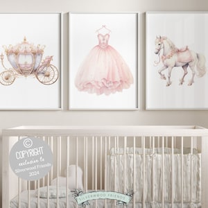 Baby Girls Princess Nursery Prints, Ballerina Nursery Decor, Pink Ballet Nursery Wall Art, Girls Princess Bedroom Wall Decor Digital Prints