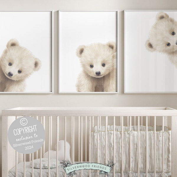 Peeking Bear Nursery Print, Teddy Bear Nursery Decor, Neutral Nursery Decor, Baby Bear Nursery Wall Art, Woodland Bear Nursery Digital Print