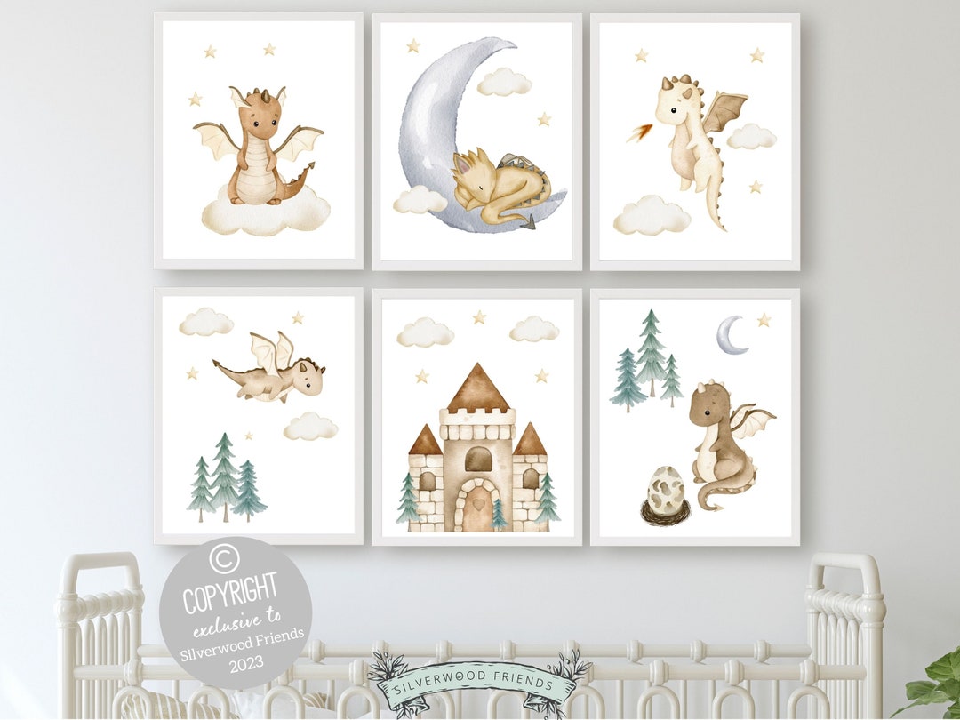 ORIGINAL Baby Dragon Nursery Print Kids Room Beige Dragon Nursery Decor ...