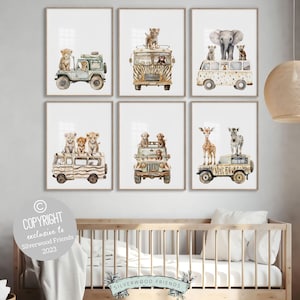 ORIGINAL Safari Animal Nursery Prints, Jungle Animal Car Nursery Decor, Baby Boys Toddler Room Safari Transport Nursery Decor Digital Print