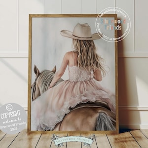 Cowgirl Nursery Print, Baby Girl Western Cowgirl Nursery Decor, Little Girl Horse Riding Nursery Wall Art, Girl's Horse Room Digital Print