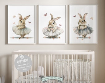 ORIGINAL Bunny Nursery Print Gift For Baby Girl Bunny Wildflower Nursery Decor, Kids Ballet Bedroom Ballerina Nursery Digital Download Print