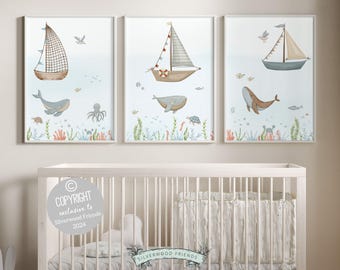 3er Set Wal-Druck, Wal-Druck, Wal-Druck, Wal-Druck, Wal-Druck, Wal-Druck, Kinderzimmer-Druck, Kinderzimmer-Druck, Kinderzimmer-Druck, Kinderzimmer-Druck