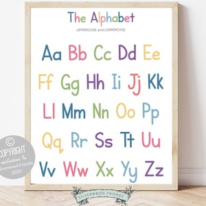Rainbow Alphabet Poster, Lettering Worksheet, Printable abc Chart, Toddler Playroom Print, Homeschool Classroom Decor, Alphabet Chart Print