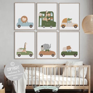 Safari Animal Car Nursery Prints, Jungle Animal Car Nursery Decor, Boys Toddler Room Safari Nursery Decor, Transport Nursery Digital Print