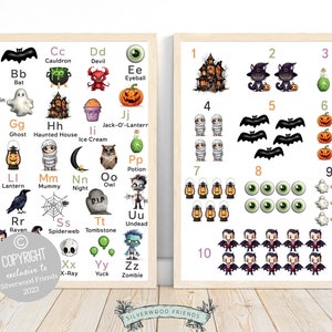 Halloween Alphabet Poster, Educational abc Homeschool Printable Poster, Montessori Classroom, Halloween ABC Alphabet & Number Digital Print