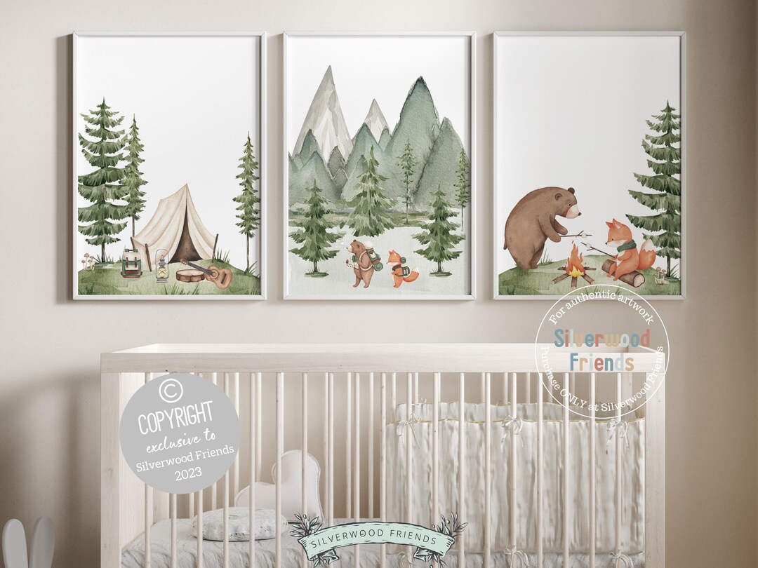 Camping Nursery Prints, Bear Nursery Decor, Bear Nursery Prints, Green ...