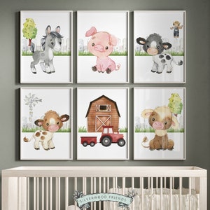 Láminas de guardería de animales de granja, pósteres de animales de granja, tractores, granja, regalo de baby shower, impresión digital de animales de granja