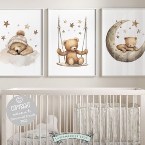 ORIGINAL Teddy Bear Nursery Print, Teddy Bear Nursery Decor, Gender Neutral Beige Teddy Bear Nursery Wall Art Gift Digital Download Print