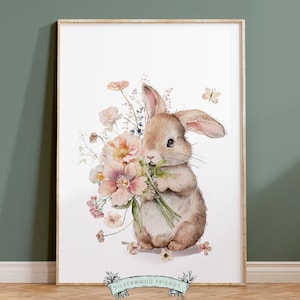 Bunny Nursery Prints, Floral Bunny Nursery Wall Art, Wildflower Nursery Decor, Girl Nursery Prints, Bunny Wildflower Nursery Digital Print immagine 7