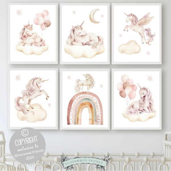 Baby Girls Unicorn Nursery Prints, Girls Fantasy Nursery Decor Fairytale Nursery Wall Art,Pastel Pink Magical Princess Nursery Digital Print
