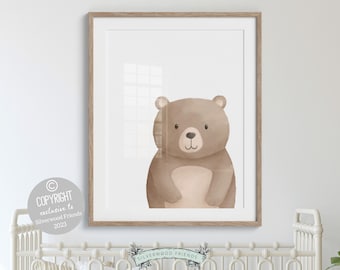 Peeking Bear Nursery Print, Peekaboo Bear Nursery Decor, Neutral Nursery Decor, Baby Bear Nursery Wall Art, Woodland Nursery Digital Print