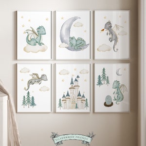Set of 6 Baby Dragon Nursery Prints, Dragon Nursery Decor, Dragon ...